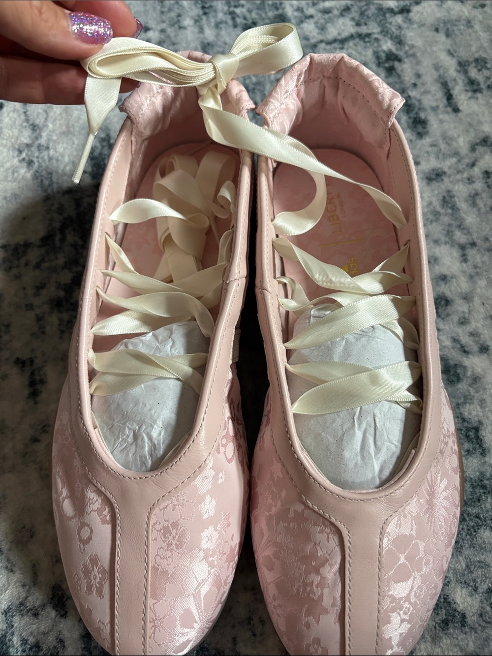 adidas Pink Floral Ballet-Style Flats with Ribbon Laces - Picture 3 of 7